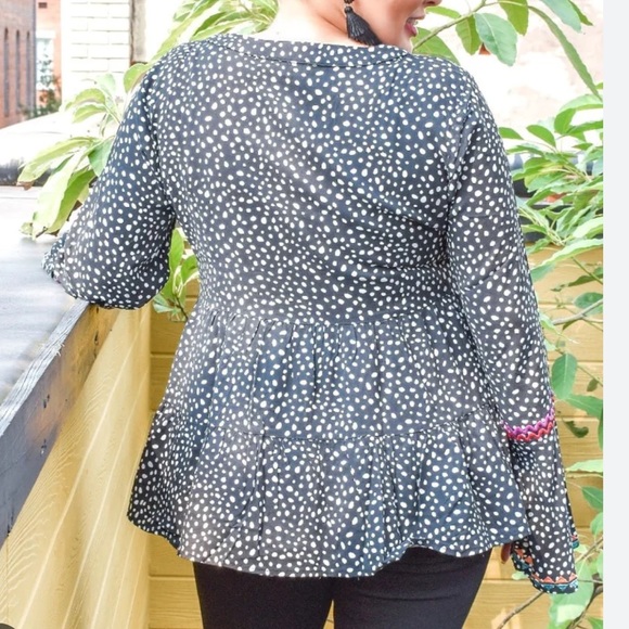 Perfectly Priscilla Black & White Polka Dot Multi-colored Tiered Ric-Rac Top 3X - Picture 7 of 9